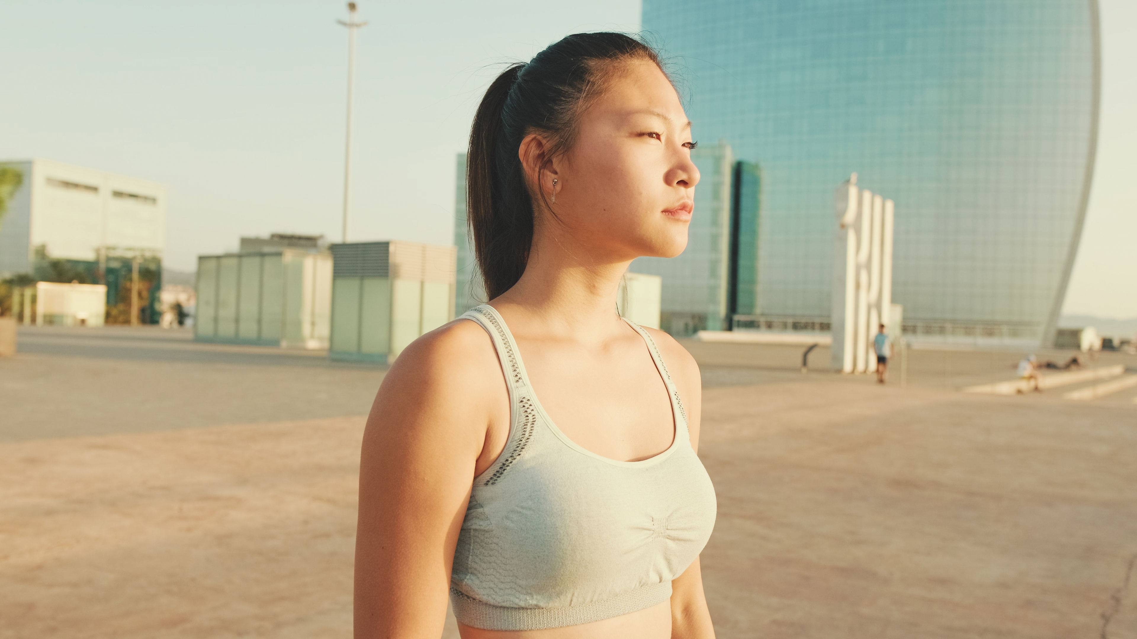 A woman resting after a workout