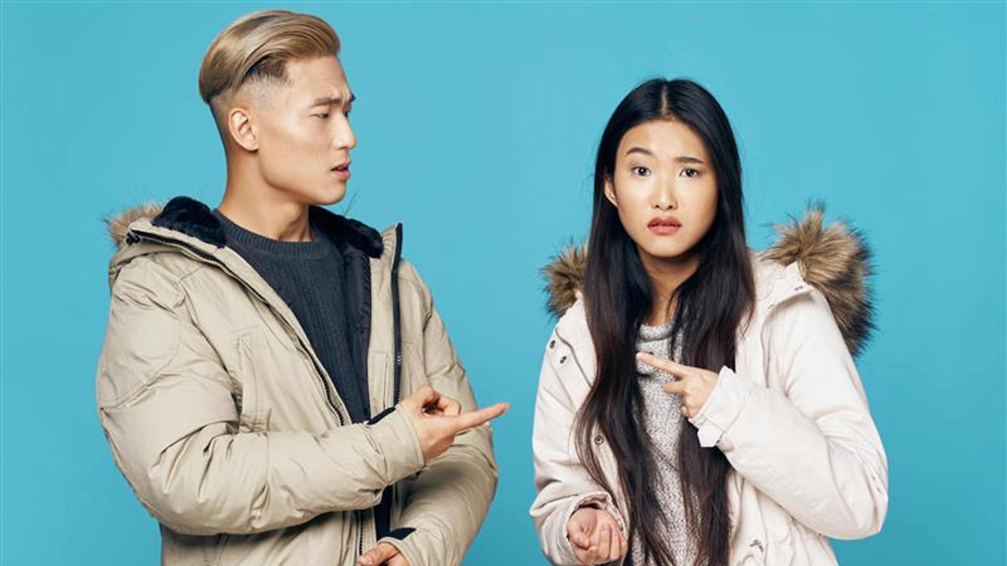 Young Couple socializing lifestyle winter studio elegant style fashion lifestyle